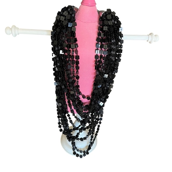 Chico’s Black Beaded Multi Layer Statement Necklace - Picture 5 of 5